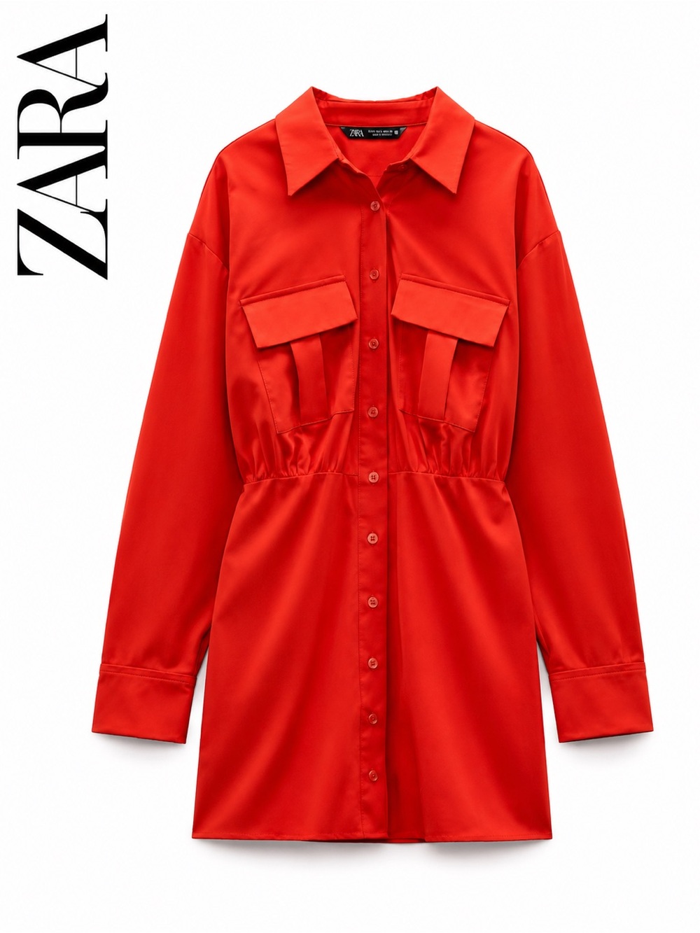 Zara Red Poplin Mini Dress | Size M | Pocket Shirt Dress